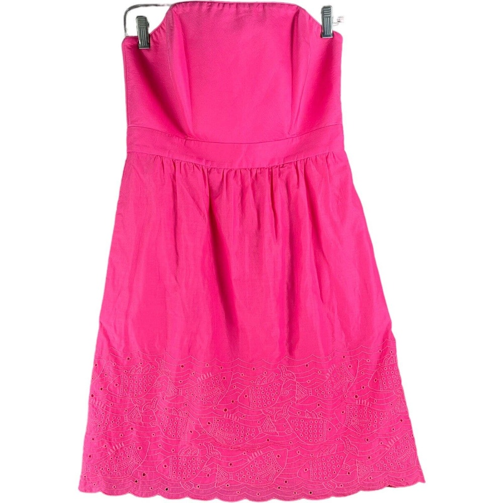 Vineyard Vines Pink Strapless Dress 2 Fish Eyelet Embroidered Hem